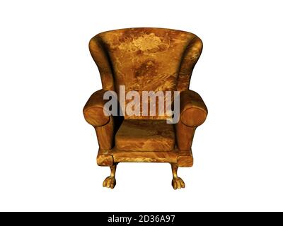 old brown upholstered leather armchair Stock Photo