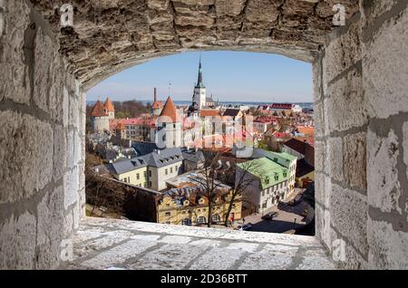 View from above from stone window of Tallinn Old Town in Estonia Stock Photo