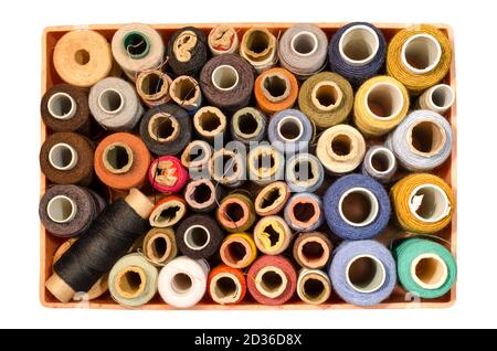 box with threads isolated on a white background Stock Photo