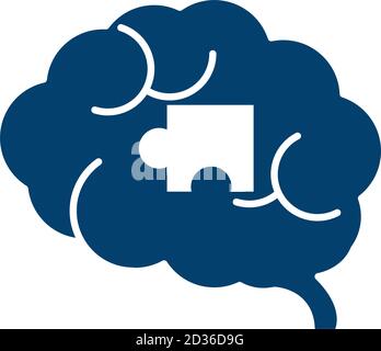 human brain puzzle creativity silhouette icon vector illustration