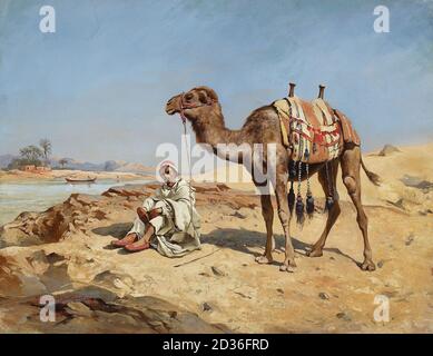 Ajdukiewicz Tadeusz - Arab in the Desert - Polish School - Stock Photo