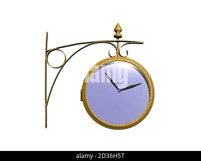large metallic clock hangs on the house wall Stock Photo