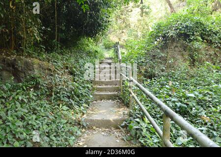 stairs up to Wong bon waterfall Travel location in Thailand Stock Photo