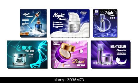 Night Cream Creative Promo Posters Set Vector Stock Vector