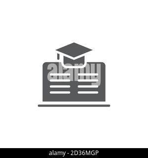 Laptop with academic cap vector icon symbol isolated on white background Stock Vector