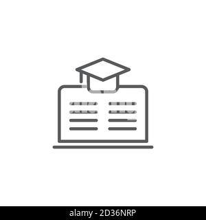 Laptop with academic cap vector icon symbol isolated on white background Stock Vector