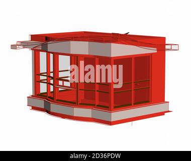 red branch of a kiosk with glass panes Stock Photo