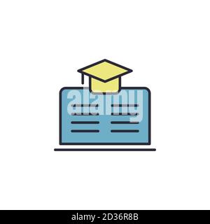 Laptop with academic cap vector icon symbol isolated on white background Stock Vector