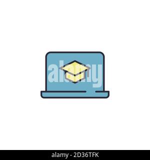 Laptop with academic cap vector icon symbol isolated on white background Stock Vector