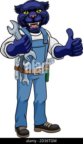 Panther Plumber Or Mechanic Holding Spanner Stock Vector