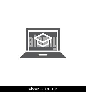 Laptop with academic cap vector icon symbol isolated on white background Stock Vector