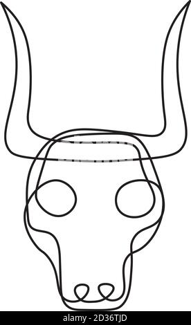Bull tribal mask continuous single line style isolated on white Stock Vector