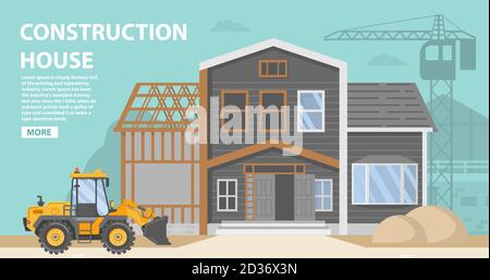 Construction site.Residential building a brick,wooden apartment house. Stock Vector