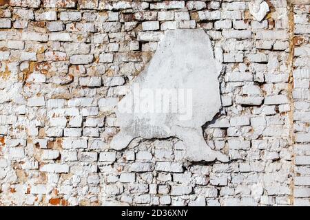 old brick wall with white plaster - full frame background and texture Stock Photo
