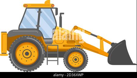Yellow bulldozer tractor. Construction machine. Manufacturing Equipment. Stock Vector