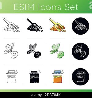 Healthy vegetarian meals icons set. Stock Vector