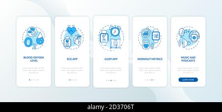 Smart watch functions onboarding mobile app page screen with concepts Stock Vector