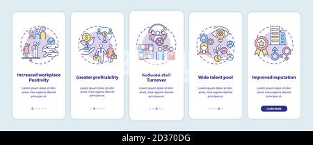 Gender diversity policy benefits onboarding mobile app page screen with concepts Stock Vector