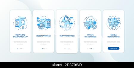Smart watch setup hints onboarding mobile app page screen with concepts Stock Vector