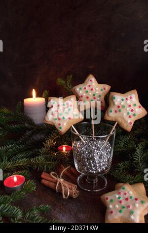 beautifully decorated gingerbread in the shape of a star Stock Photo