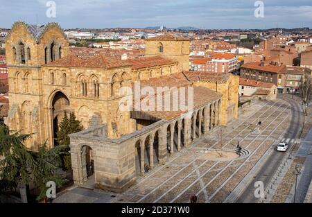 A church of the city of Avila (Spain) sawn from the medeval walls Stock Photo