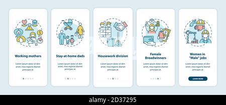 Changing gender roles onboarding mobile app page screen with concepts Stock Vector