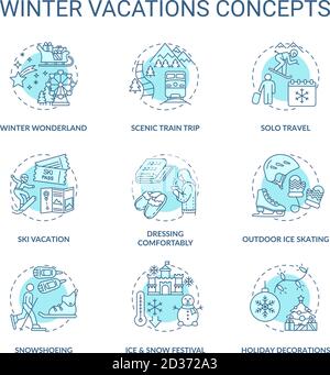 Winter vacations concept icons set Stock Vector
