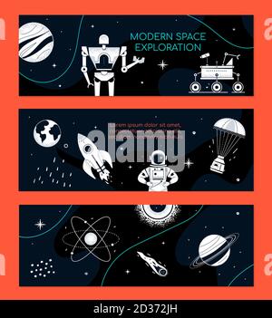 Modern space exploration - set of modern banners Stock Vector