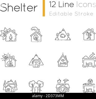 Shelters types linear icons set Stock Vector