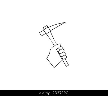 Hand holding pickaxe icon. Vector illustration, flat design. Stock Vector