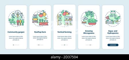 Urban farming onboarding mobile app page screen with concepts Stock Vector