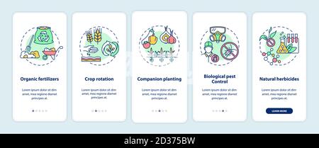 Organic farming principles onboarding mobile app page screen with concepts Stock Vector