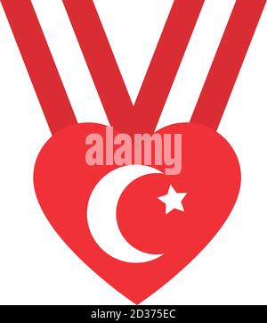 heart medal with turkey flag design over white background, flat style, vector illustration Stock Vector