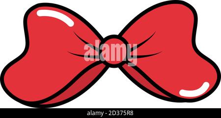 Bow cartoon vector, cute ribbon hair tie flat icon Stock Vector