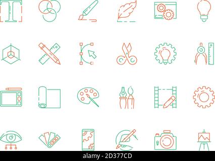 Design tools icon. Code web designs artist items internet programming poligrafia vector thin icons Stock Vector