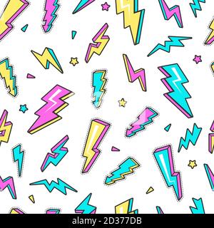 Thunderbolt pattern. Sky lightning warning voltage symbols electricity flash vector seamless background Stock Vector