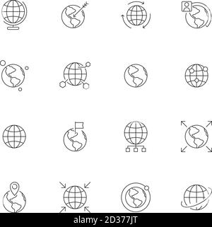 Globe icon. World wide map navigation points earth international flags country path vector thin line symbols Stock Vector
