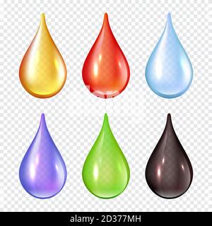 Colored drops. Splashes of paint liquid realistic vector illustrations water drops Stock Vector