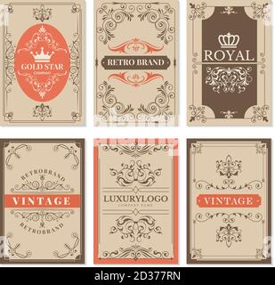 Vintage cards. Floral filigree classic victorian ornaments and frames for labels vector design template with text Stock Vector