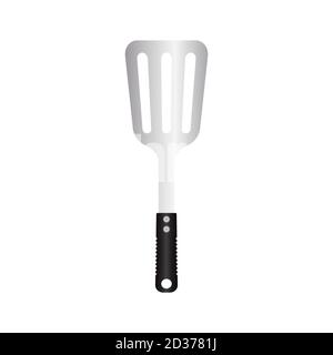 Big Spatula utensil, metal tool for barbecue with heat resistant handle. Realistic vector illustration. isoalted on white background 1/35 Stock Vector