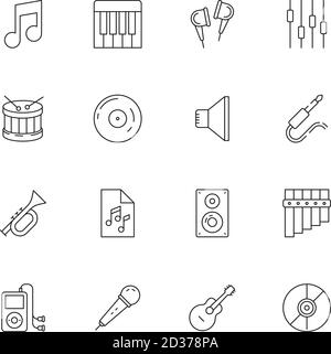 Music icon. Dj musician equipment cd disc rock classical song studio audio vector thin line symbols Stock Vector