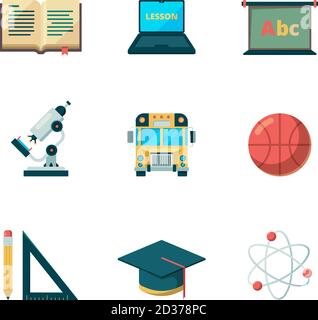 Back to school flat icon. Education learning graduation vector symbols college application pictures Stock Vector
