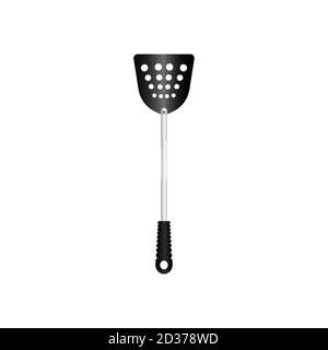Black Silicon spatula utensil vector illustration isoalted on white background. Tool for cooking with heat resistant handle. 19/35 Stock Vector