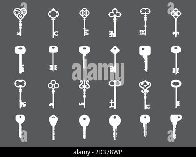 Key collection. Retro and modern house key silhouettes vector template for logo design Stock Vector