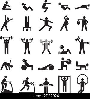 Fitness pictogram. Characters doing exercises sport figures vector icons and symbols Stock Vector