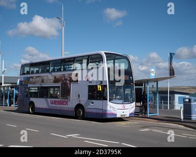 First Wessex, Alexander-dennis Enviro 400 bus on the Esplanade in Weymouth Stock Photo