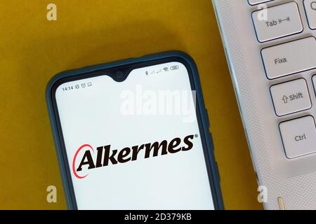 Brazil. 4th July, 2020. In this photo illustration the Alkermes logo seen displayed on a smartphone. Credit: Rafael Henrique/SOPA Images/ZUMA Wire/Alamy Live News Stock Photo