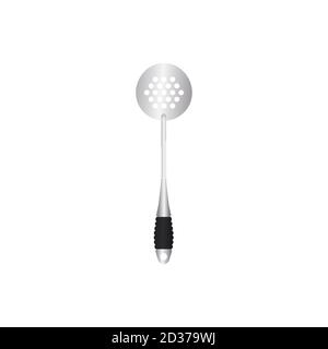 Rounded Spatula vector illustration isoalted on white background. Metal tool for frying with heat resistant handle. Suitable for 3d Realistic Mockup. Stock Vector