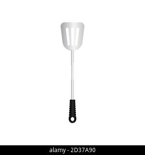 Spatula utensil vector illustration isoalted on white background. Metal tool for frying with heat resistant handle. Suitable for 3d Realistic Mockup. Stock Vector