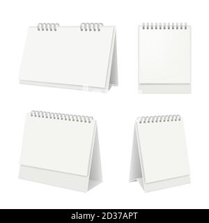 Desk calendar. Organizer with blank pages diary calendar on table vector realistic mockup Stock Vector